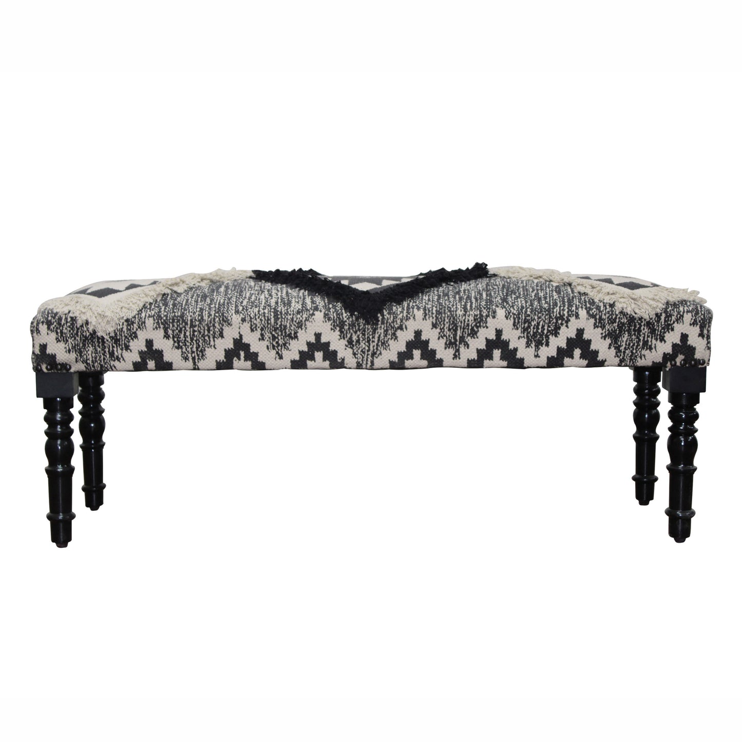 47" Black And White Black Leg Southwest Upholstered Bench