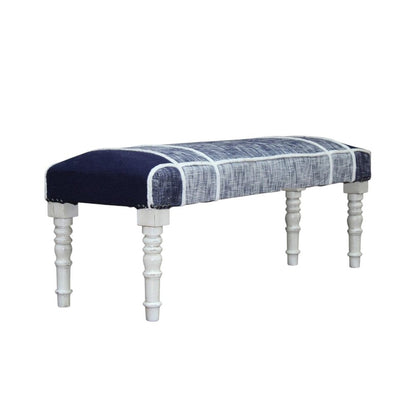 47" Blue And Gray Textural White Leg Upholstered Bench HomeRoots