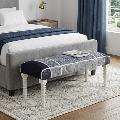 47" Blue And Gray Textural White Leg Upholstered Bench HomeRoots