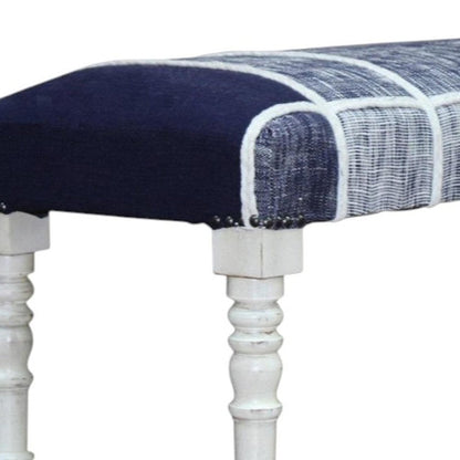 47" Blue And Gray Textural White Leg Upholstered Bench HomeRoots