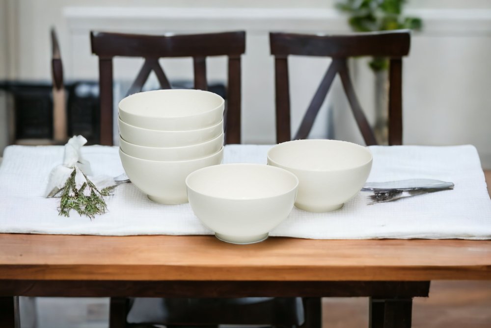 White Six Piece Porcelain Service For Six Bowl Set HomeRoots