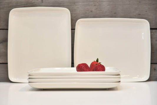 White Six Piece Rectangle Porcelain Service For Six Dinner Plate Set HomeRoots