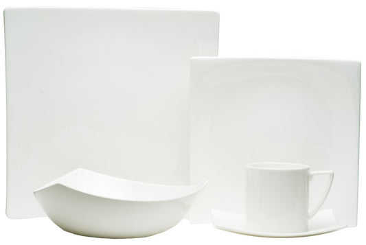 White Five Piece Square Bone China Dinnerware Set HomeRoots