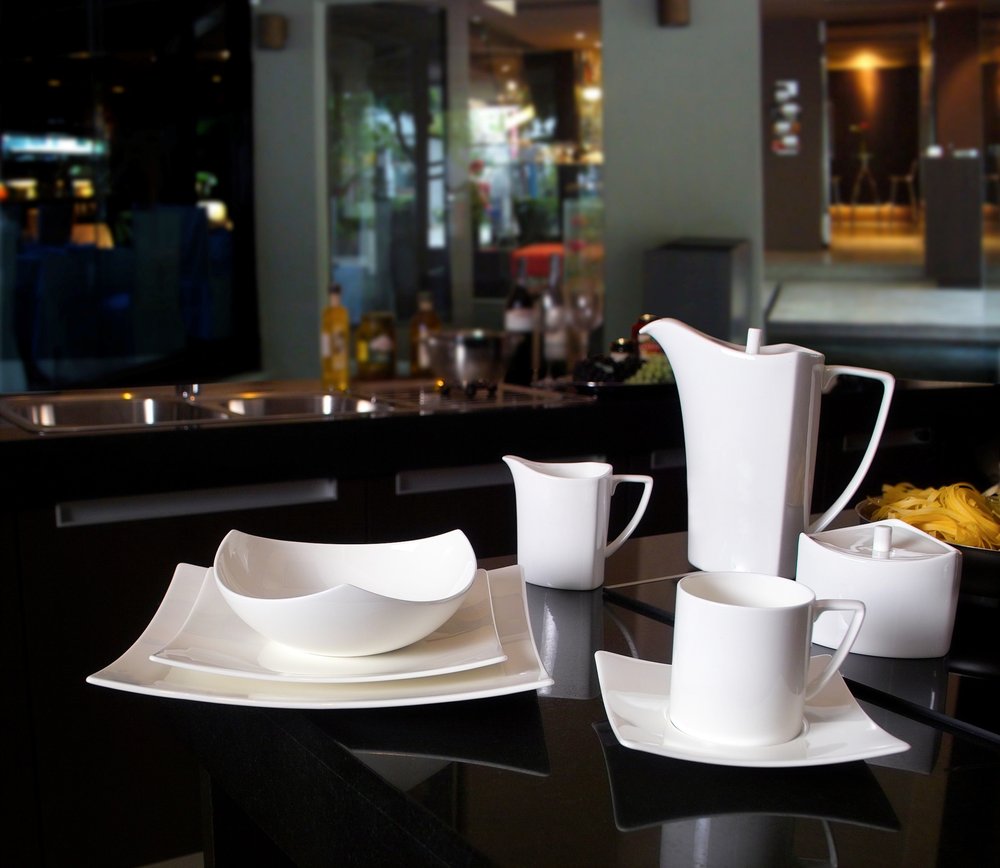 White Five Piece Square Bone China Dinnerware Set HomeRoots