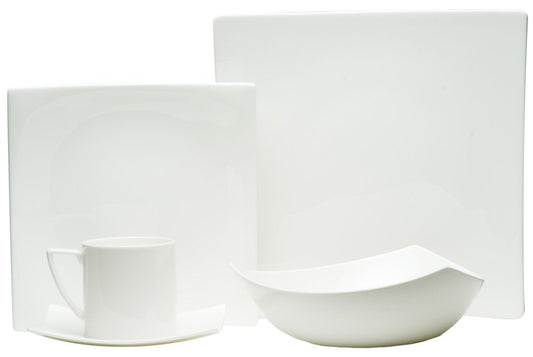 White Five Piece Square Bone China Dinnerware Set HomeRoots