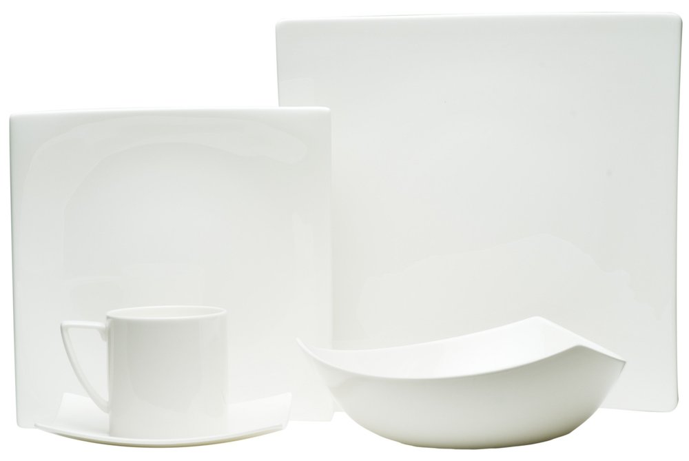 White Five Piece Square Bone China Dinnerware Set HomeRoots