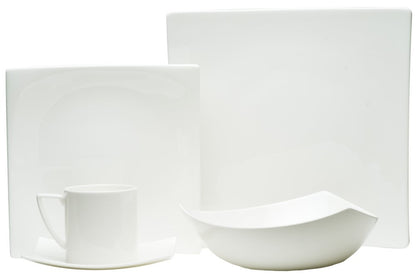 White Five Piece Square Bone China Dinnerware Set HomeRoots