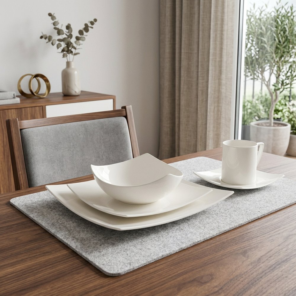 White Five Piece Square Bone China Dinnerware Set HomeRoots
