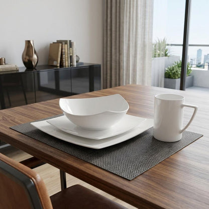 White Four Piece Square Bone China Dinnerware Set HomeRoots