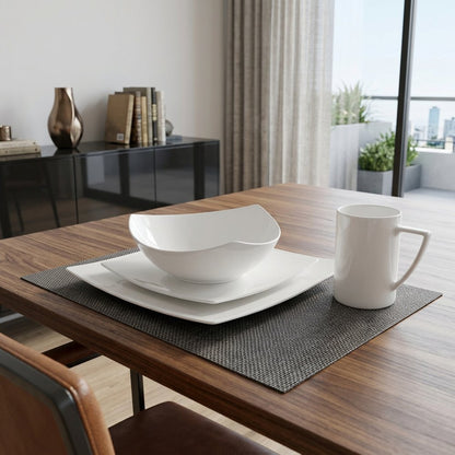 White Four Piece Square Bone China Dinnerware Set HomeRoots
