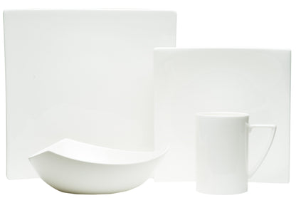 White Four Piece Square Bone China Dinnerware Set