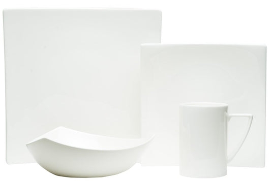 White Four Piece Square Bone China Dinnerware Set HomeRoots