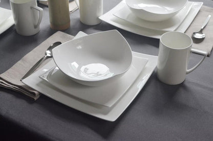 White Four Piece Square Bone China Dinnerware Set HomeRoots
