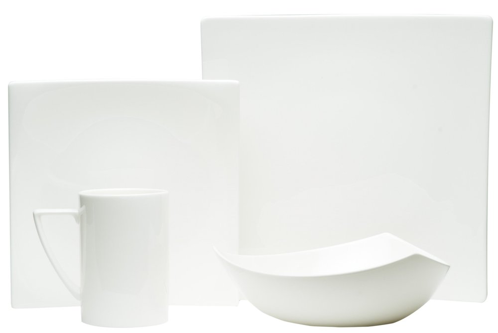 White Four Piece Square Bone China Dinnerware Set HomeRoots