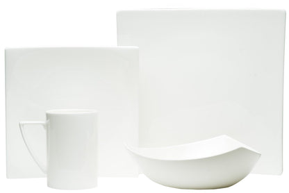 White Four Piece Square Bone China Dinnerware Set HomeRoots