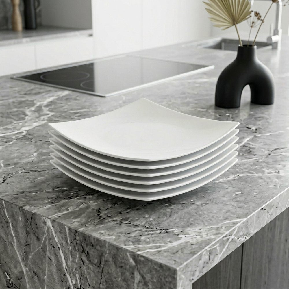 White Six Piece Square Bone China Service For Six Dinner Plate Set HomeRoots