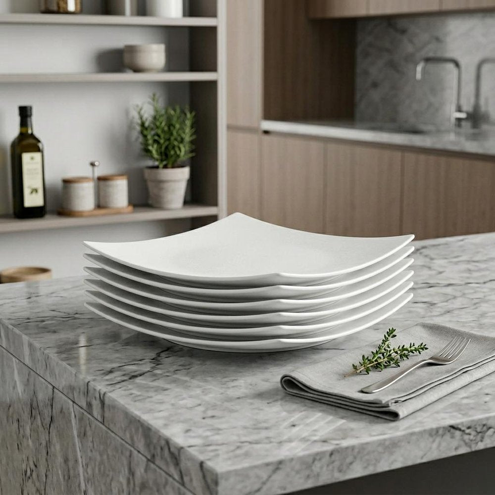 White Six Piece Square Bone China Service For Six Salad Plate Set HomeRoots