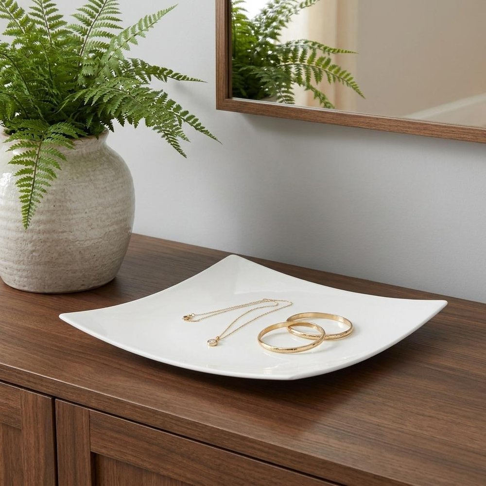 13" White Square Bone China Platter HomeRoots
