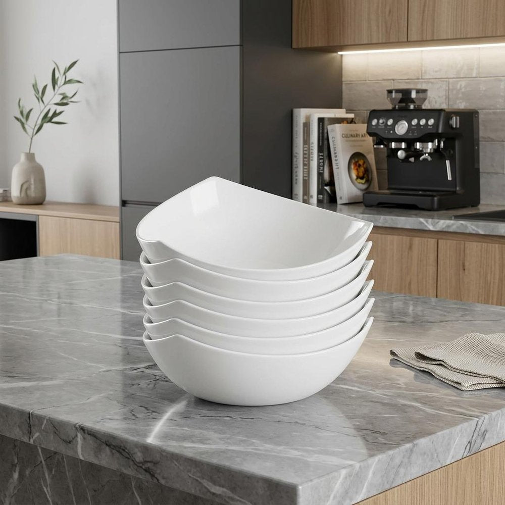 White Six Piece Triangle Bone China Service For Six Bowl Set HomeRoots