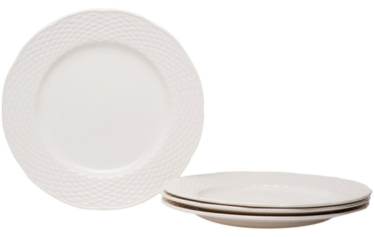 White Four Piece Weave Stoneware Service For Four Dinner Plate Set HomeRoots