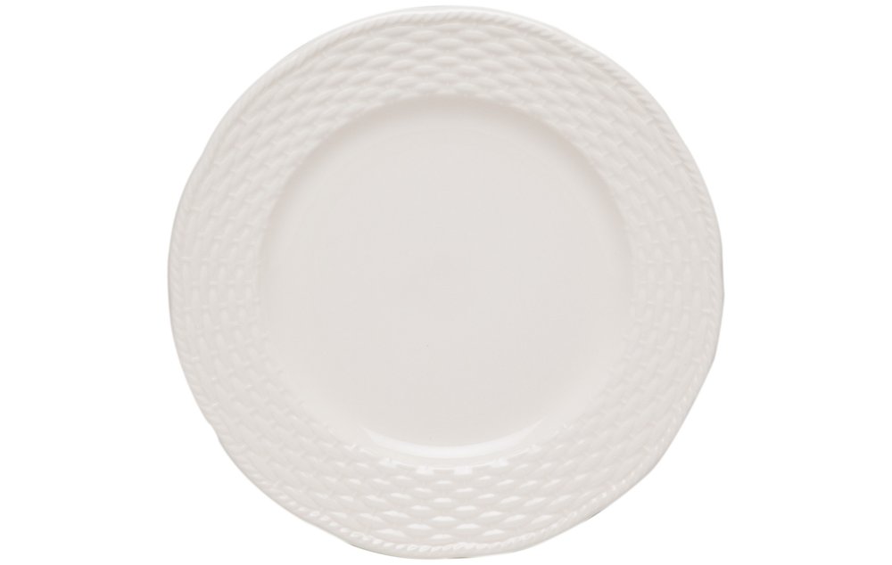 White Four Piece Weave Stoneware Service For Four Dinner Plate Set HomeRoots