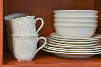 White Four Piece Weave Stoneware Service For Four Dinner Plate Set HomeRoots