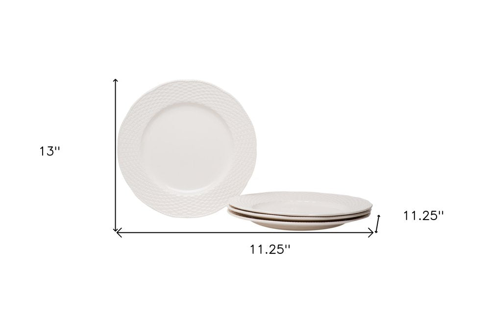 White Four Piece Weave Stoneware Service For Four Dinner Plate Set HomeRoots