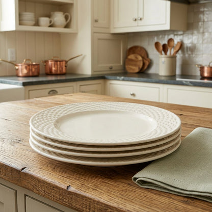 White Four Piece Round Weave Stoneware Service For Four Salad Plate Set HomeRoots
