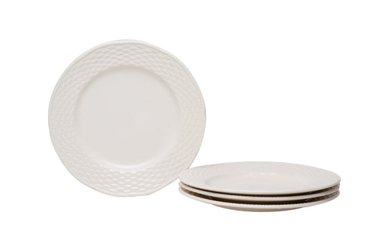 White Four Piece Round Weave Stoneware Service For Four Salad Plate Set HomeRoots
