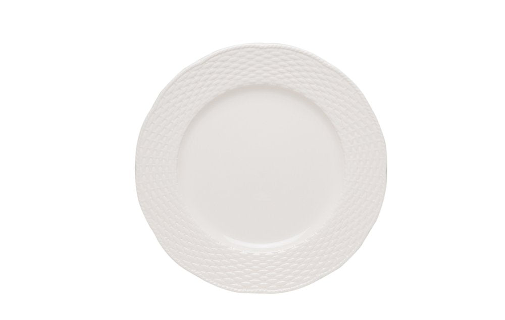 White Four Piece Round Weave Stoneware Service For Four Salad Plate Set HomeRoots