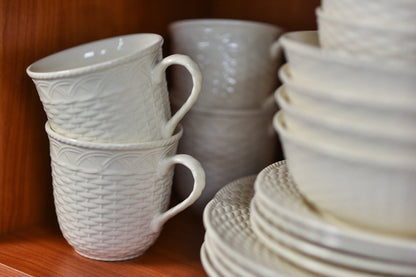 White Four Piece Round Weave Stoneware Service For Four Salad Plate Set HomeRoots