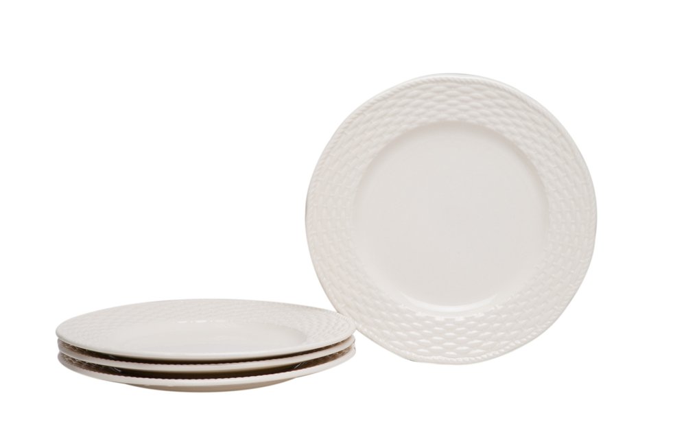 White Four Piece Round Weave Stoneware Service For Four Salad Plate Set HomeRoots