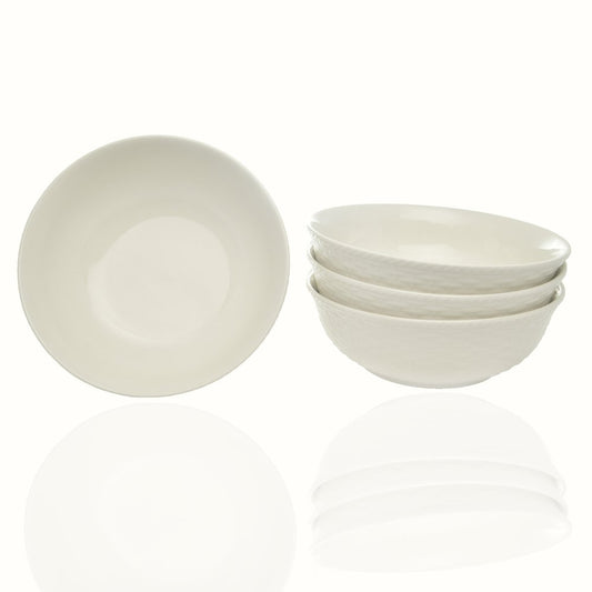 White Four Piece Round Weave Stoneware Service For Four Bowl Set HomeRoots