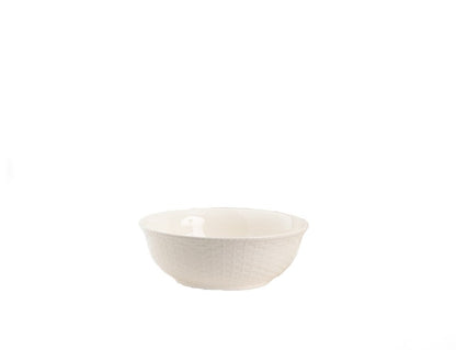 White Four Piece Round Weave Stoneware Service For Four Bowl Set HomeRoots