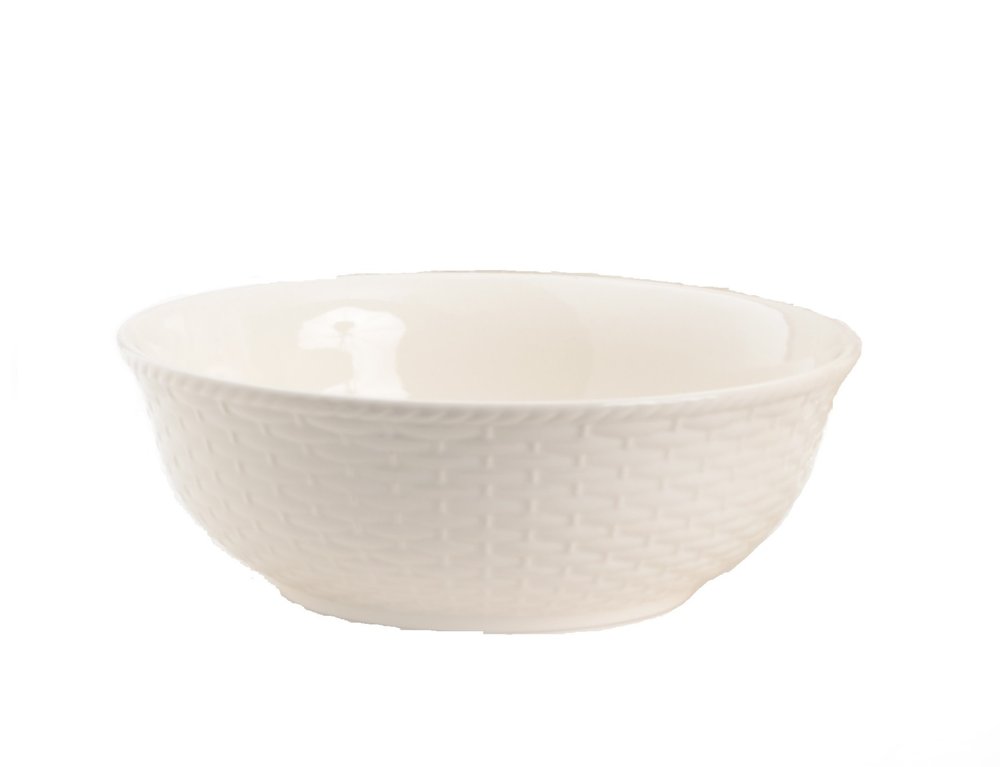 White Four Piece Round Weave Stoneware Service For Four Bowl Set HomeRoots