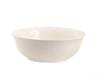 White Four Piece Round Weave Stoneware Service For Four Bowl Set HomeRoots