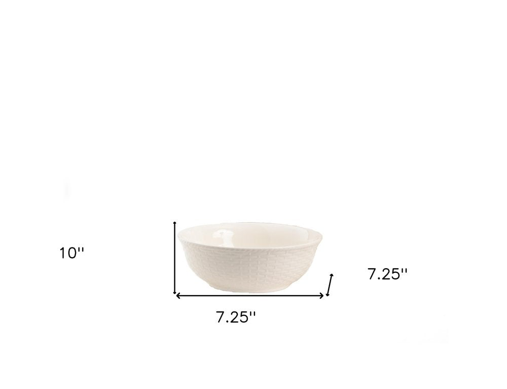 White Four Piece Round Weave Stoneware Service For Four Bowl Set HomeRoots