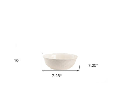 White Four Piece Round Weave Stoneware Service For Four Bowl Set HomeRoots