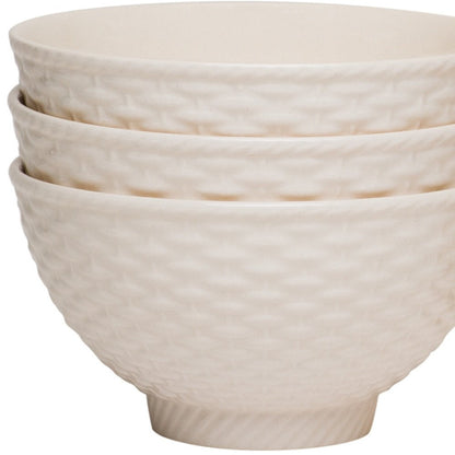 White Four Piece Weave Stoneware Service For Four Bowl Set HomeRoots