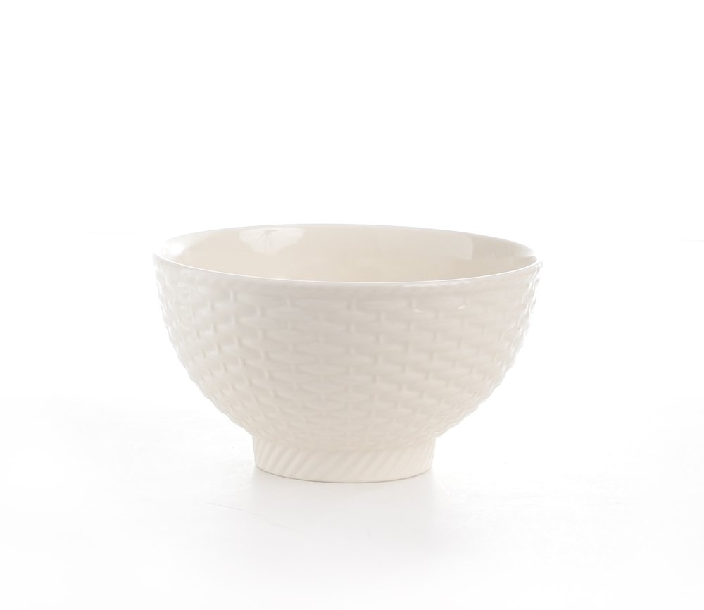 White Four Piece Weave Stoneware Service For Four Bowl Set HomeRoots