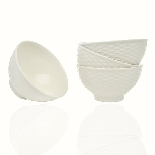 White Four Piece Weave Stoneware Service For Four Bowl Set HomeRoots