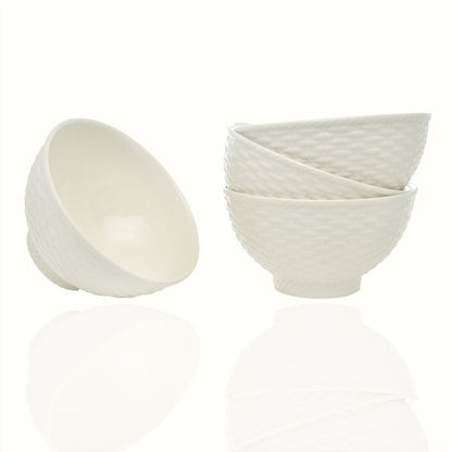White Four Piece Weave Stoneware Service For Four Bowl Set HomeRoots