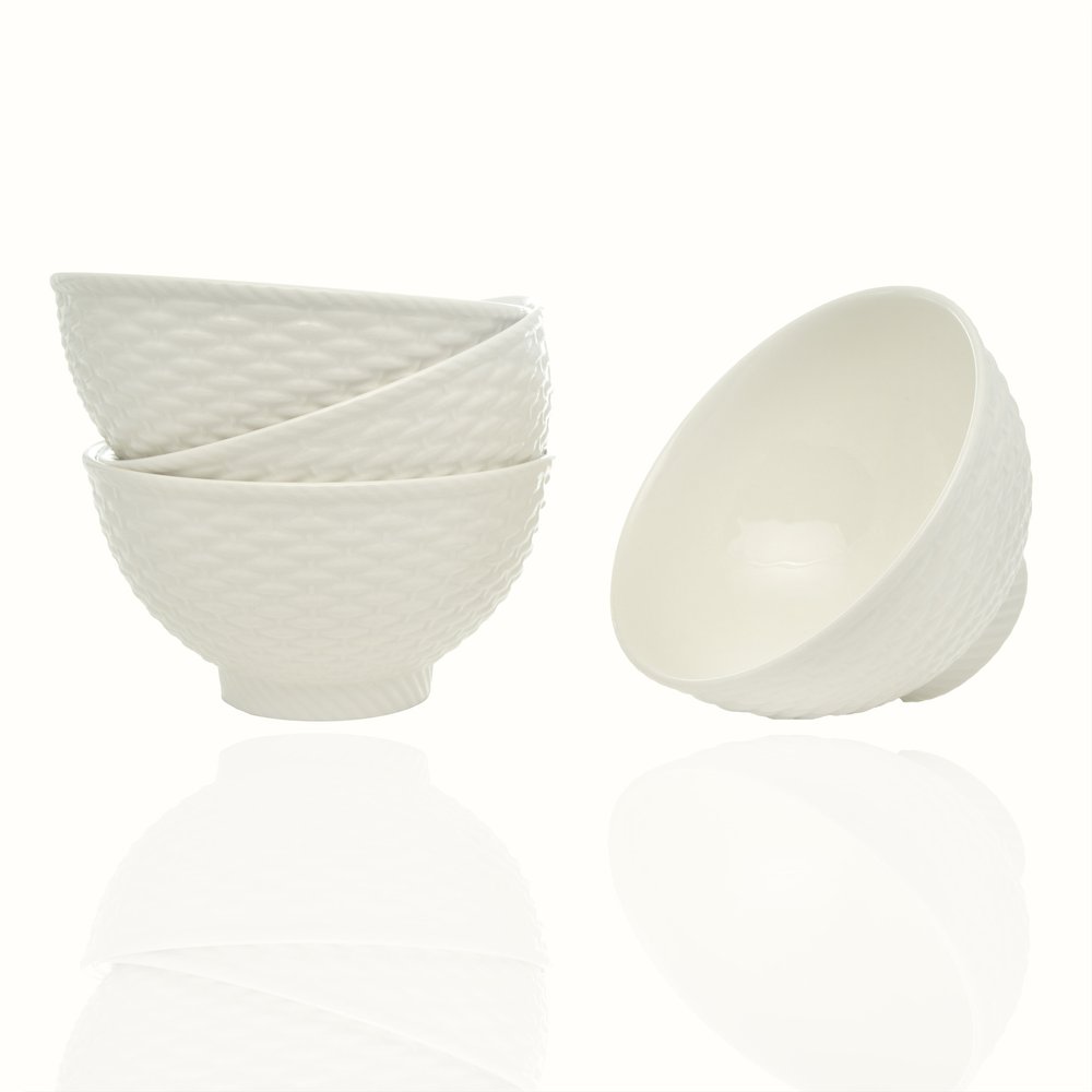 White Four Piece Weave Stoneware Service For Four Bowl Set HomeRoots