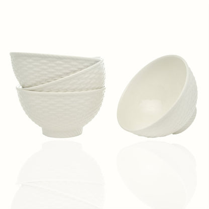White Four Piece Weave Stoneware Service For Four Bowl Set HomeRoots