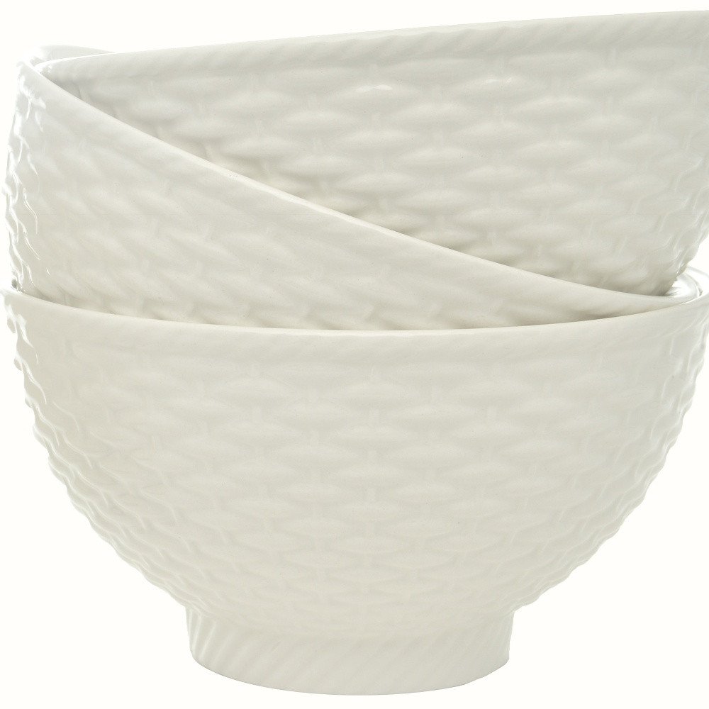 White Four Piece Weave Stoneware Service For Four Bowl Set HomeRoots