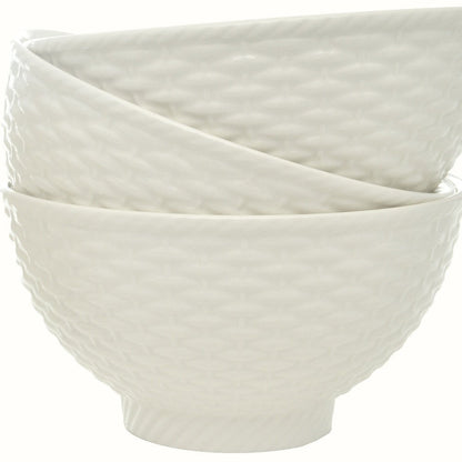 White Four Piece Weave Stoneware Service For Four Bowl Set HomeRoots