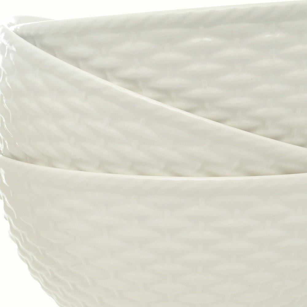 White Four Piece Weave Stoneware Service For Four Bowl Set HomeRoots