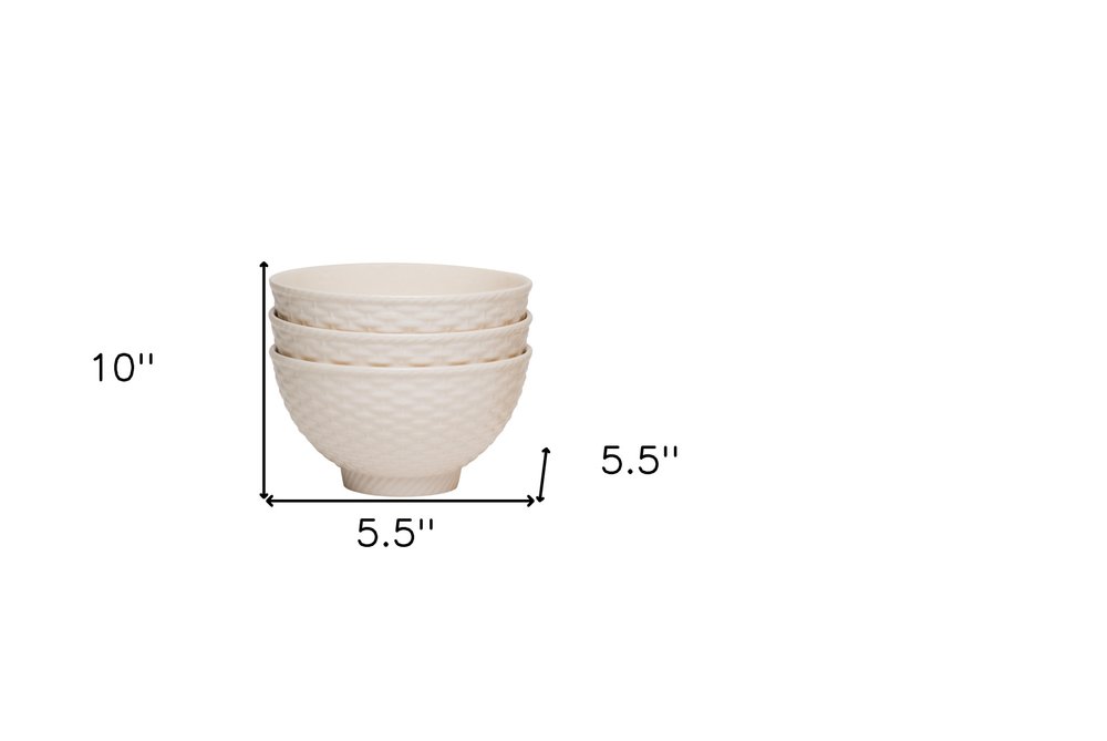 White Four Piece Weave Stoneware Service For Four Bowl Set HomeRoots