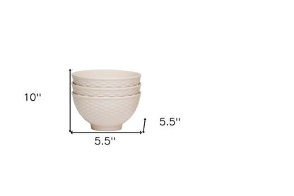 White Four Piece Weave Stoneware Service For Four Bowl Set HomeRoots