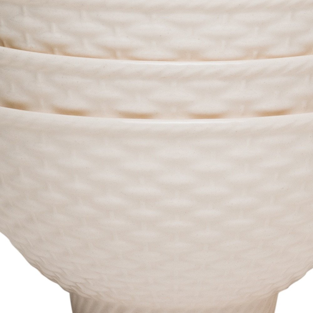 White Four Piece Weave Stoneware Service For Four Bowl Set HomeRoots